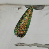gold and green glitter dip powder