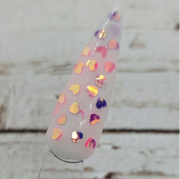 pink and purple iridescent heart shape glitter dip powder