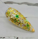 gold chunky glitter dip powder with shamrocks